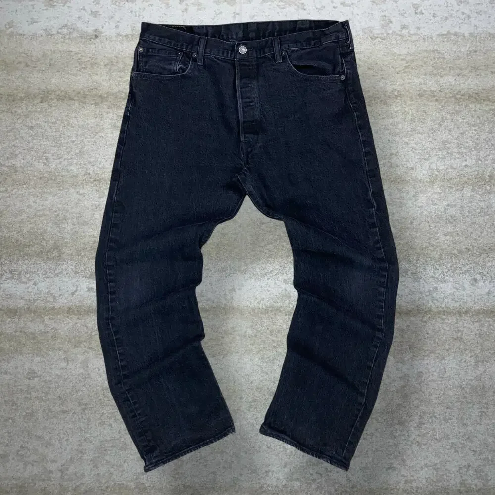 Vintage Y2K Levis Jeans 501 38x28 Regular Straight Leg Fit Black Wash Button Fly - Picture 2 of 4